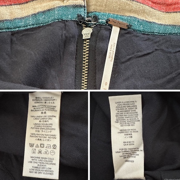 Free People Yours Truly Vintage Red Chevron Stripe Western Linen Mini Skirt 0 XS - Picture 9 of 14